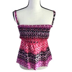 Shore Club Pink Print Smocked Style Tankini Top 10